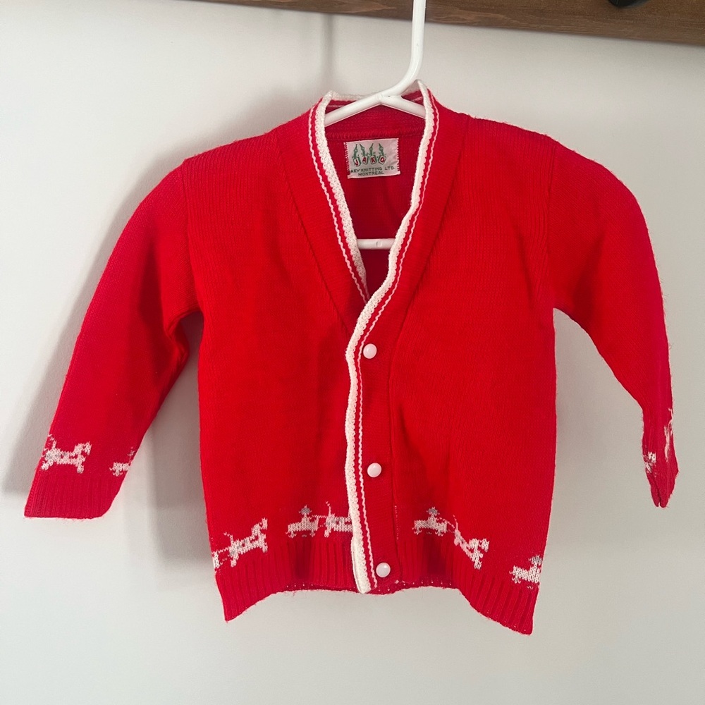 Red Kids Knitted Cardigan with White Accents